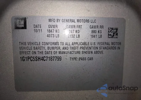 2012 Chevrolet Cruze Ls from USA, damaged, VIN 1G1PC5SH4C7187799